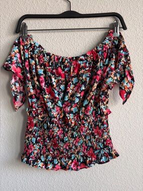 Zara Floral Off Shoulder Smocked Top Size Small